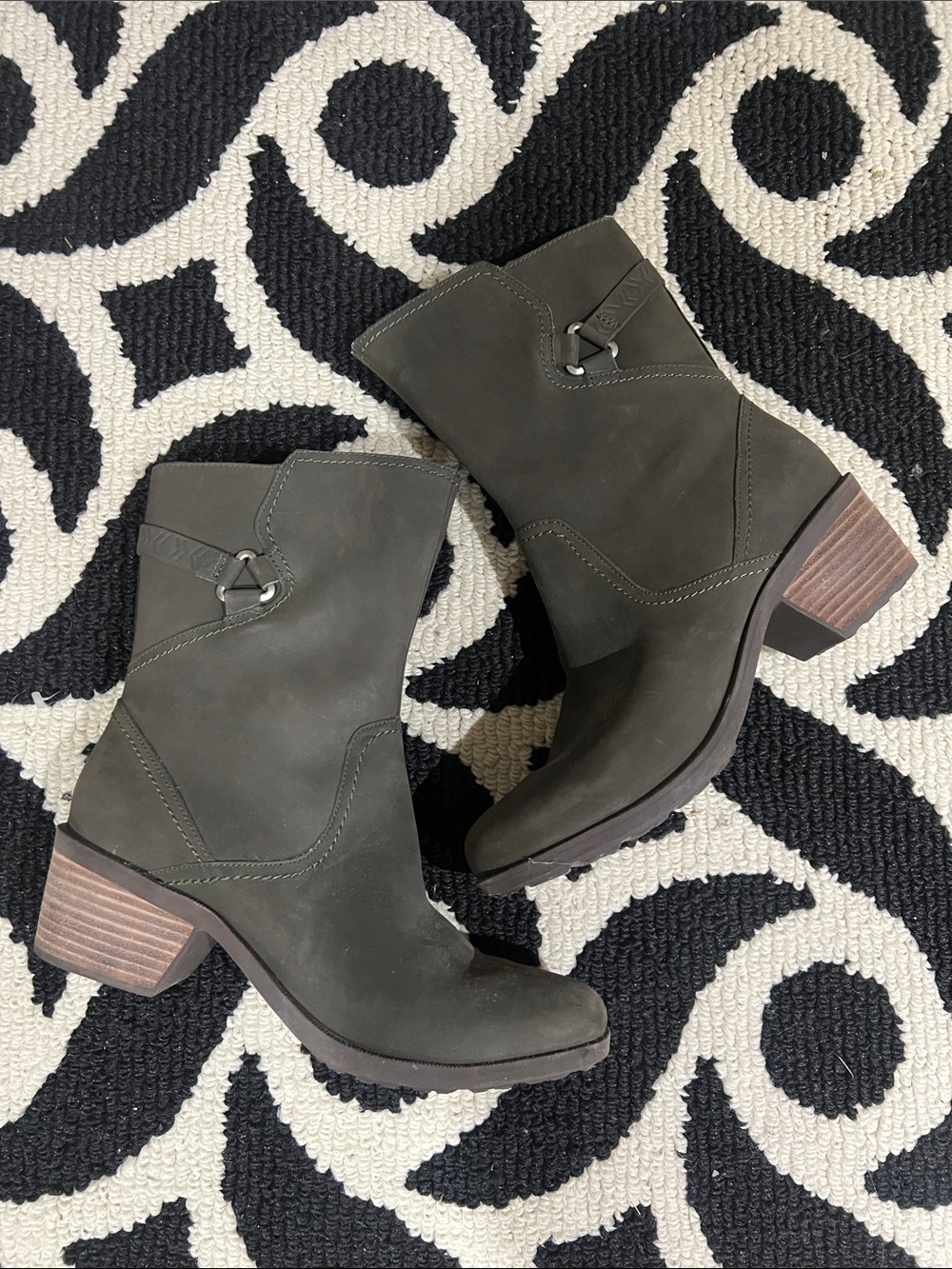 Teva Olive Green Nubuck Ankle Boots with Stacked Heel